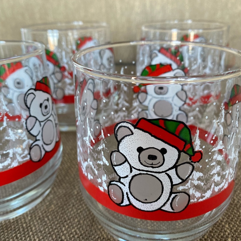 4 Vintage Christmas Teddy Bear glasses - Picture 3 of 3